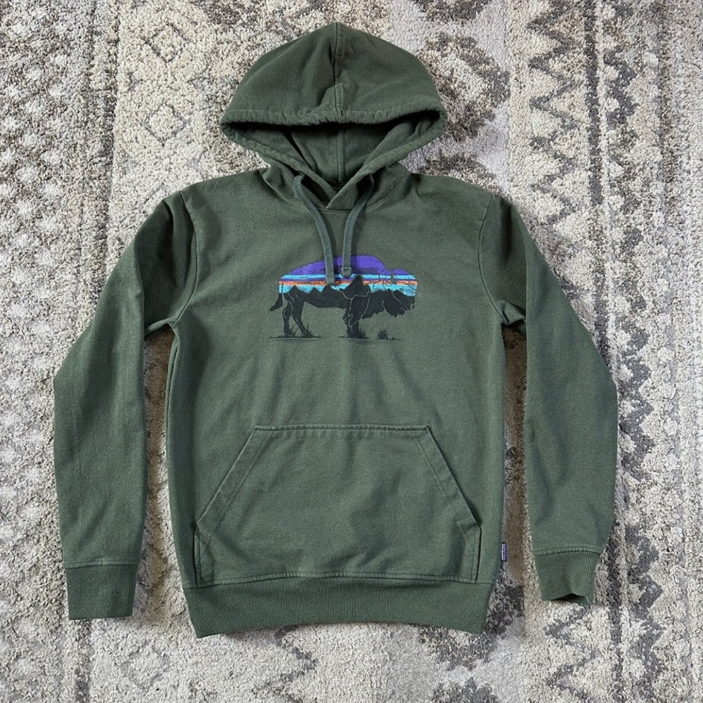 Patagonia Uprisal Buffalo Green Hoodie with Graphic XS